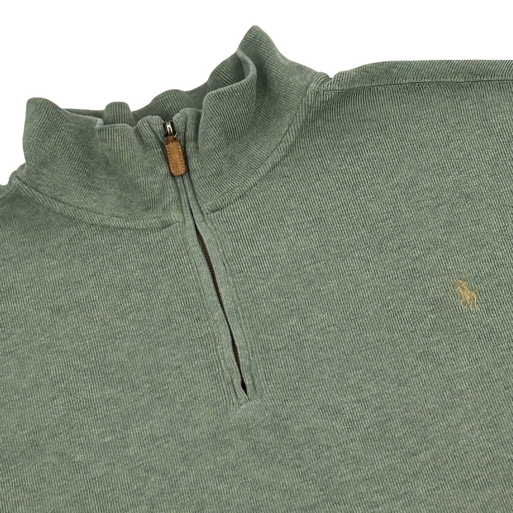 Polo Ralph Lauren Pullover Mens 3XLT Green Quarter Zip Cotton‎ Ribbed Pony Logo